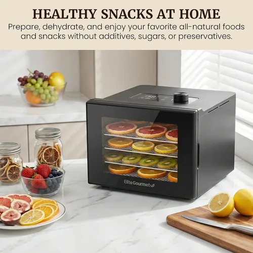 Miniatura 2 de Elite Gourmet - Deshidratador de alimentos, bandejas de acero inoxidable, controles de temperatura ajustables, aperitivos de jerky, hierbas, frutas