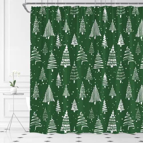 Miniatura 16 de Cortina de ducha de ciervos de Navidad, bosque nevado, ciervos, granja, renos, naturaleza, nevado, paisaje, tela, juego de cortinas de baño