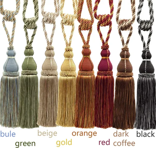 Miniatura 5 de BEL AVENIR Paquete de 2 alzapaños de cortina con borlas, grandes hechos a mano, cuerda para el hogar, oficina, hotel, elegante decorativo (beige)