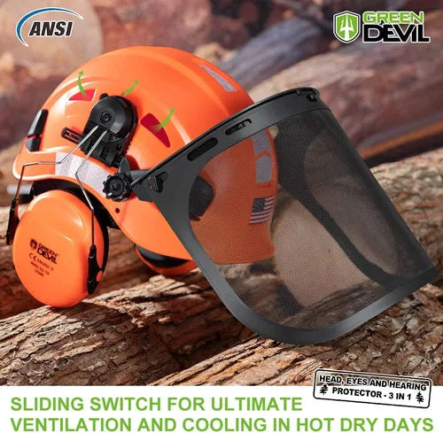 Miniatura 2 de Casco de Seguridad Forestal Casco de Motosierra con Protector Facial de Malla y Orejeras 3 en 1 Casco Duro Forestal Protector facial naranja+malla