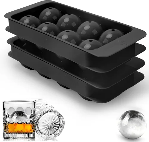 Whiskey Ice Cubes Mold,2 x 8 PCS x 1.8 inch Whiskey Ice Cubes,Circle Ice Cube Tray with Lid and Bin,Sphere Ice Ball Maker Mold,Round Ice Cube Mold