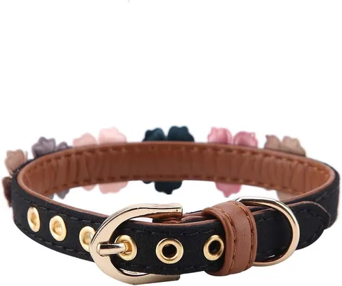 Miniatura 7 de Elegante collar de perro de piel sintética con corbatín de flores, collar de gato y perro para perros medianos a grandes para uso diario, bonito