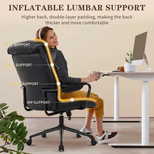 Miniatura 5 de IWMH Silla de escritorio de oficina en casa, cómoda silla ergonómica de mediados de siglo moderna de tela de piel sintética con soporte lumbar