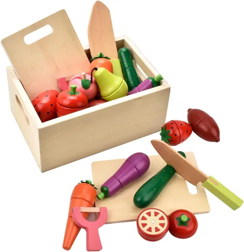 CARLORBO Comida de madera para niños de cocina - Juguetes Comida verduras y frutas para niños de 2 años de edad Juego de simulación Educación
