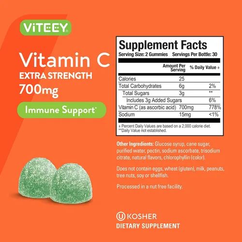 Miniatura 3 de Viteey - Gomitas masticables de vitamina C para adultos, 700 mg de fuerza extra Suplemento de apoyo inmunológico - Vegano, sin gluten - 60