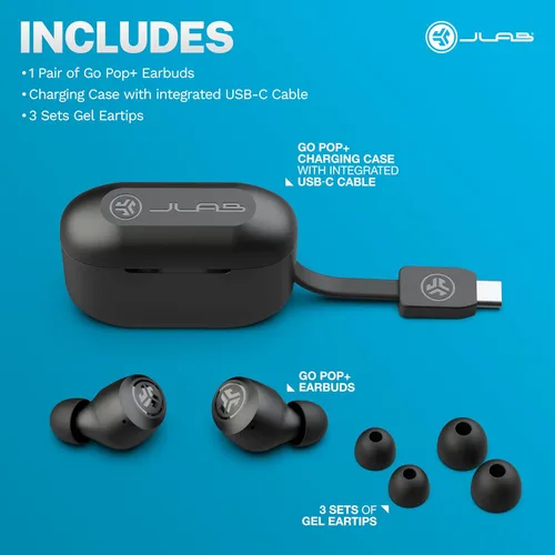 Miniatura 8 de JLab Go Air Pop+ Auriculares Bluetooth inalámbricos verdaderos en negro más puntas de auriculares mnemónicos de espuma de nube