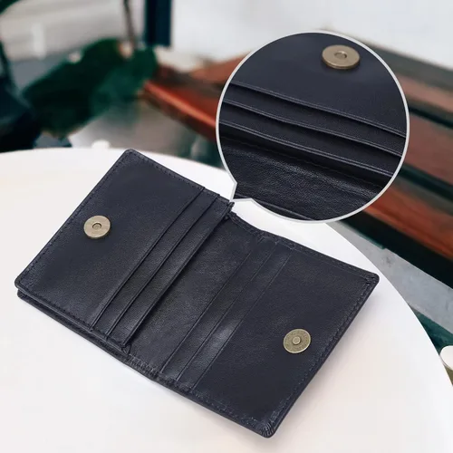 Miniatura 17 de Bolsillo frontal con bloqueo RFID, minimalista, delgado, de cuero, plegable, para tarjeta de crédito, con ventana de identificación