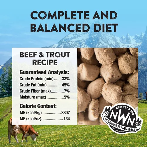 Miniatura 3 de Northwest Naturals Alimento liofilizado de carne de res y trucha para gatos y gatitos, bocados del tamaño de un bocado, saludable, limitado