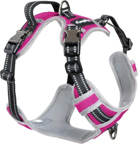 Miniatura 7 de DogTraxs Arnés para perro, marrón galleta, mediano Clip frontal sin tirones, paso ajustable, reflectante, hebillas de metal