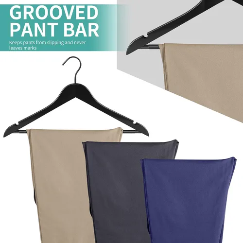 Miniatura 7 de Paquete de 20 perchas de madera maciza de alta calidad para trajes y abrigos con barra antideslizante para pantalones, ganchos con revestimiento
