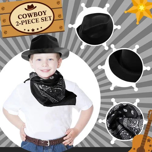 Miniatura 3 de Hillban Paquete de 48 Sombreros de Vaquero y Conjunto de Bandanas, Sombreros de Vaquera para Niños y Niñas, Sombreros de Fiesta de Vaquero