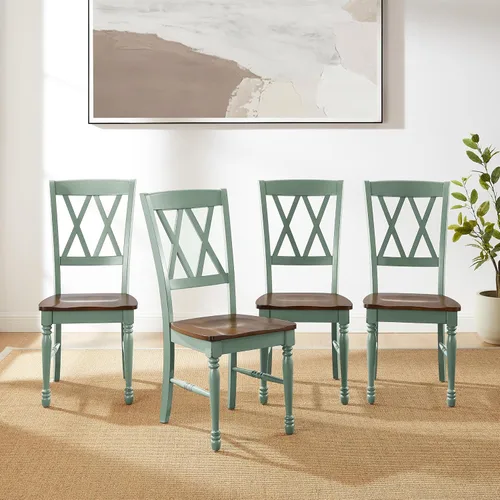 Miniatura 6 de Crosley Furniture Shelby - Juego de 4 sillas de comedor con respaldo en X de madera tradicional, sillas de cocina, color verde azulado envejecido