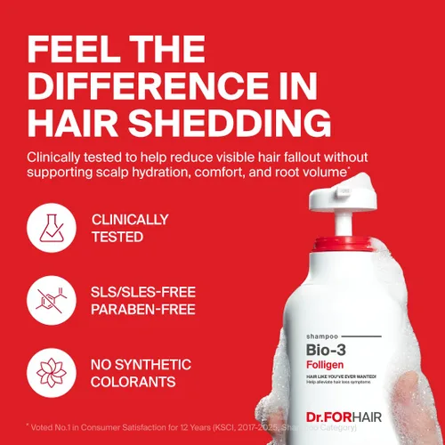 Miniatura 2 de Dr.FORHAIR Folligen Bio-3 Shampoo Cuidado del cabello coreano Aclarador, voluminizador y refuerzo de raíces Para engrosamiento del cabello