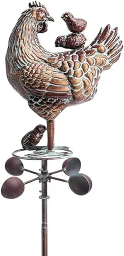 Miniatura 10 de Molinillo de viento grande de 79 pulgadas para exteriores, arte de metal para gallina, esculturas de viento cinético 3D y decoración de hilanderos
