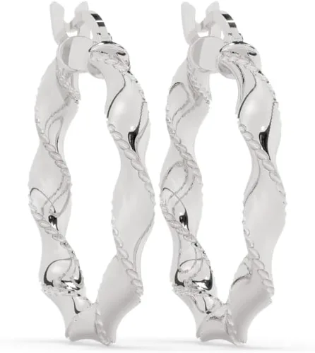 Miniatura 3 de DECADENCE Aretes de aro de plata de ley con borde de corte de diamante pulido para mujer, aretes de aro redondos de 0.16 x 0.98 pulgadas Cierre