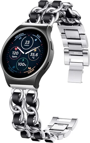 Miniatura 11 de Correa de metal compatible con Moto Watch 120, 0.78 pulgadas, 0.86 pulgadas, 0.86 pulgadas, correa de metal de liberación rápida con cuero