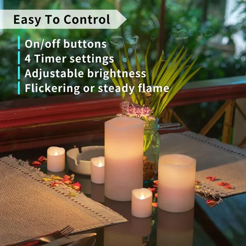 Miniatura 2 de FURORA LIGHTING Velas sin llama de cera real rosa con control remoto y temporizador, 4 pilares y 4 votivas, paquete de 8, velas LED parpadeantes