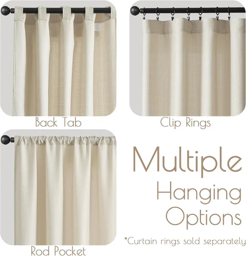 Miniatura 3 de JINCHAN Cortinas de lino beige para sala de estar y dormitorio, cortinas texturizadas de 63 pulgadas de largo, cortinas de estilo rústico de tejido