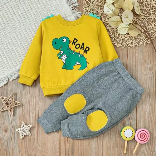 Miniatura 2 de Conjunto de 2 piezas de ropa de bebé niño para otoño e invierno, sudadera de dinosaurio de manga larga y pantalones