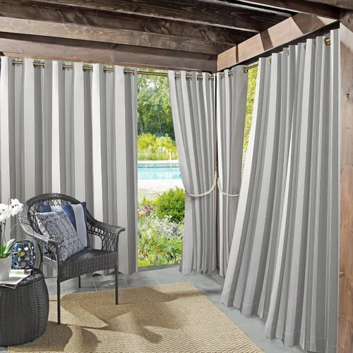 Miniatura 16 de Par de paneles de cortina con ojales Sun Zero Valencia estilo cabaña a rayas para interior/exterior con protección UV y eficiencia energética