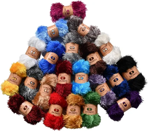 Miniatura 4 de Hilo de Pelo de Pestañas de Diversión de Lana de Felpa Premium 100% Poliéster 164 Yardas (150 Mt), 3.53 Oz (100 Gr) Hilo de Crochet Colorido DIY
