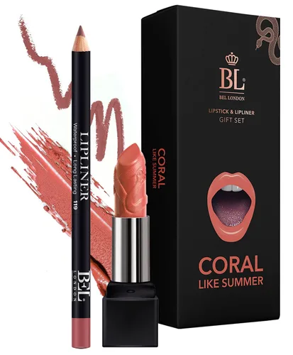BL Juego de delineador de labios y lápiz labial a juego de color coral – Juego de lápiz labial y delineador de labios de larga duración de argán de
