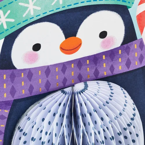 Miniatura 4 de Hallmark Paper Wonder - Tarjeta de Navidad con diseño de panal de abeja (pingüino)