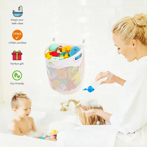 Miniatura 4 de Austion Soporte de malla para juguetes de baño, apertura amplia y gran capacidad, almacenamiento de juguetes para tina de baño para fácil acceso a