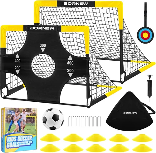 Juego de objetivos de fútbol y balón de fútbol para niños, 6 x 4 pulgadas, 4 x 3 pies, red de fútbol portátil desplegable con objetivos de fútbol,