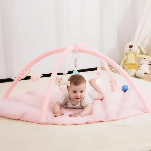Miniatura 10 de ANGELBLISS Gimnasio de juego para bebé de 5 en 1, tapete reversible para tiempo de barriga con 5 juguetes sensoriales para el desarrollo basado