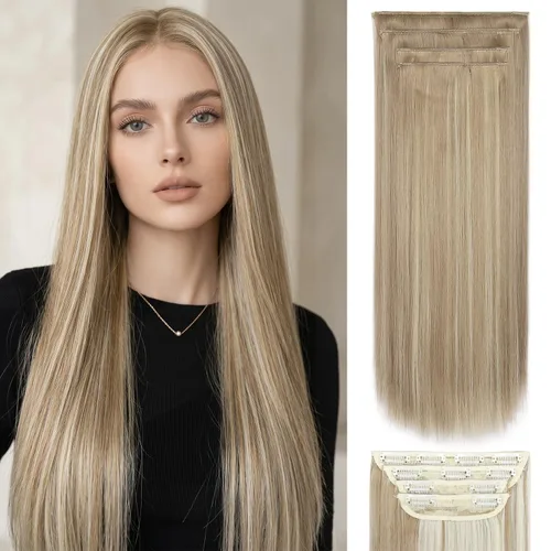 Miniatura 15 de 4 extensiones de cabello sintético suave y natural para mujer, rubio miel, mezcla de castaño castaño, extensiones para mujer