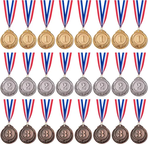 Favide 24 medallas de oro y plata de bronce, medallas ganadoras de premios de oro y plata para competiciones, fiestas, estilo olímpico, 2 pulgadas