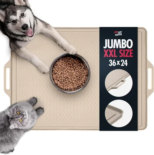 Miniatura 11 de Tuff Pupper XXL Tapete de alimentación para perros 36x24 para comida y agua Tapete impermeable de silicona para pisos Tapete de comida para Gris