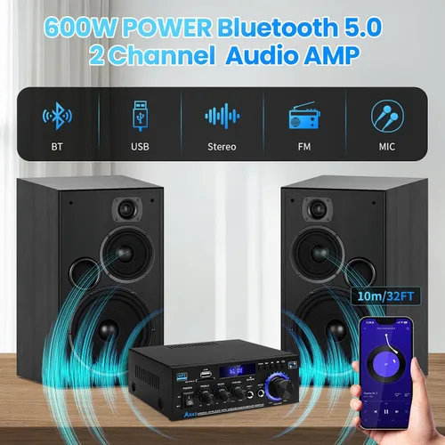 Miniatura 2 de Receptores de amplificador de audio Bluetooth 5.0-AK45 HiFi Stereo Mini Amplificador de Potencia RMS 40W x 2 Máx. 600W 2.0 Canal Componentes
