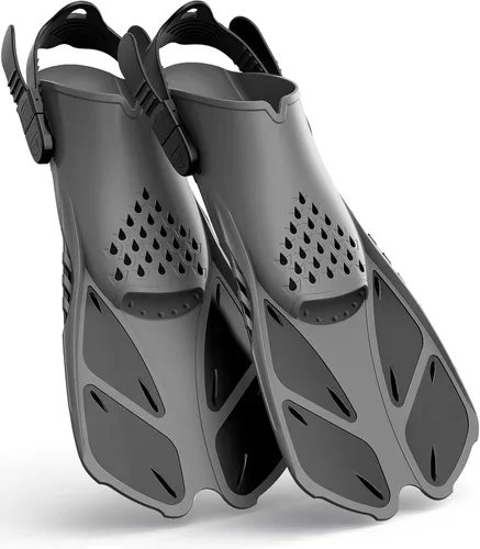 Miniatura 7 de Greatever Aletas de esnórquel con hebillas ajustables, talón abierto, aletas de natación de tamaño para viajar, cortas, para buceo, natación, Verde
