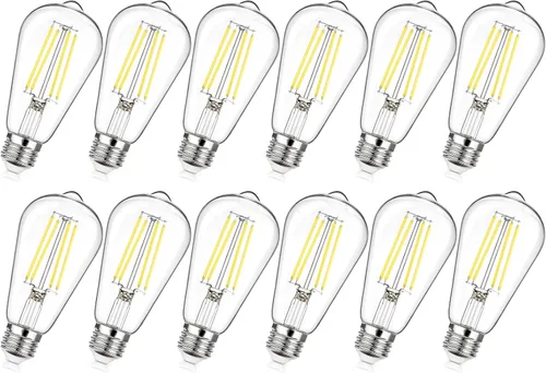 MAXvolador Paquete de 12 bombillas LED Edison vintage regulables, 6 W, equivalente a 60 W, 850 lúmenes, bombillas LED Edison de 5000 K, bombilla de