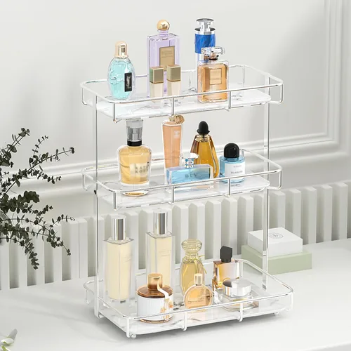 Miniatura 19 de Organizador de baño, organizador de perfumes, organizador de maquillaje, estante de almacenamiento de cosméticos, bandeja de tocador de acero 2