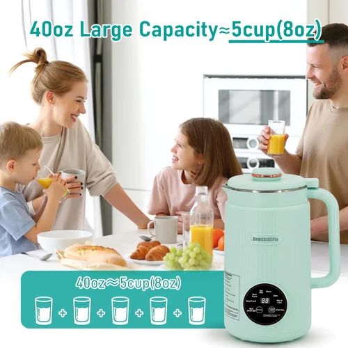 Miniatura 5 de Fabricante de Leche de Nueces, Máquina Automática de Leche de Soja de Acero Inoxidable de Gran Capacidad de 40oz para Leche Casera, de Avena, Leche