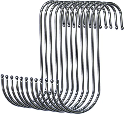 Ganchos en S de metal para colgar (paquete de 12) de acero inoxidable grande de 6 pulgadas con tapón redondo antideslizante para armario, ropa,
