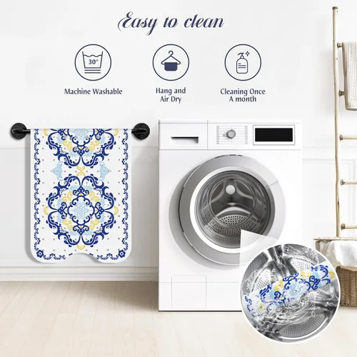 Miniatura 5 de SHUCHING - Alfombra de baño antideslizante azul para bañera de 40 x 16 pulgadas, estilo bohemio Tapete de bañera para ancianos sin moho, tapete