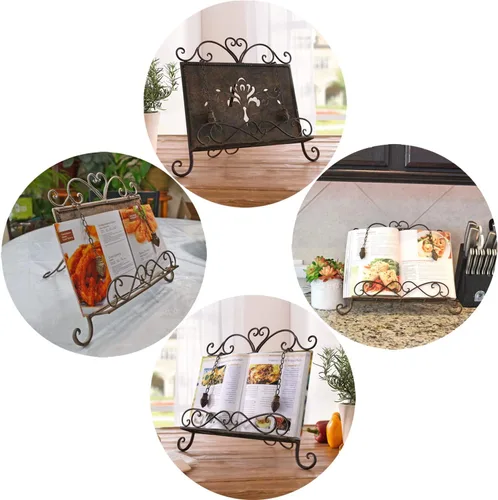 Miniatura 5 de Soporte de metal antiguo para libros de cocina, libro de recetas y soporte para iPad, caballete de libro de cocina con cadenas pesadas para regalo