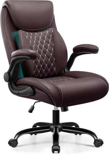 Miniatura 13 de BESTFAIR Silla de Oficina, Silla Ergonómica de Oficina con Soporte Lumbar para Alivio del Dolor de Espalda Baja, Silla Ejecutiva de Cuero con Brazos
