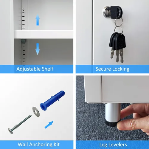 Miniatura 5 de JINGUR Armario de almacenamiento de metal con puertas de bloqueo y estante ajustable, pequeño aparador con cerradura para oficina en casa, pasillo