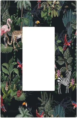 Miniatura 123 de Cubierta decorativa para interruptor de luz, diseño de pájaros y flores florales en blanco y negro, 2 bandas, cubierta decorativa para pared, placa