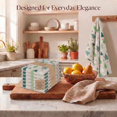 Miniatura 5 de Urban Villa Toallas de cocina con estampado de árboles verdes de Navidad, calidad premium, 100% algodón, esquinas ingletadas, ultra suaves