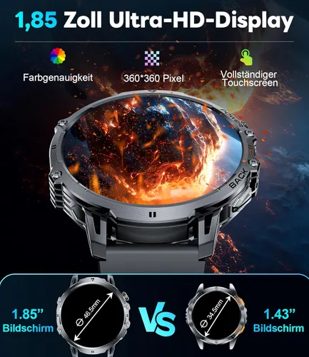 Miniatura 4 de LIGE Relojes inteligentes militares para hombre (3 bandas), reloj inteligente de pantalla grande HD de 1000 mAh/1.85 pulgadas, linterna/más de 110