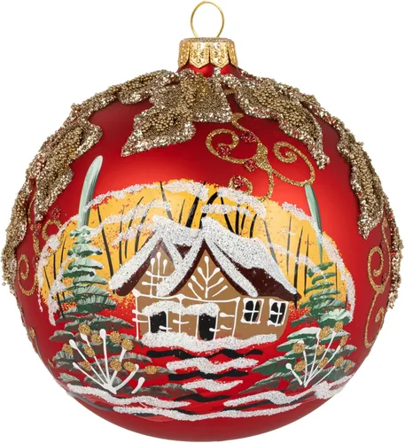 Miniatura 32 de Adorno navideño de capilla azul con soporte, bola de vidrio soplado polaco pintada a mano, bola extra grande de 8 pulgadas/200mm, adorno de fe eterna