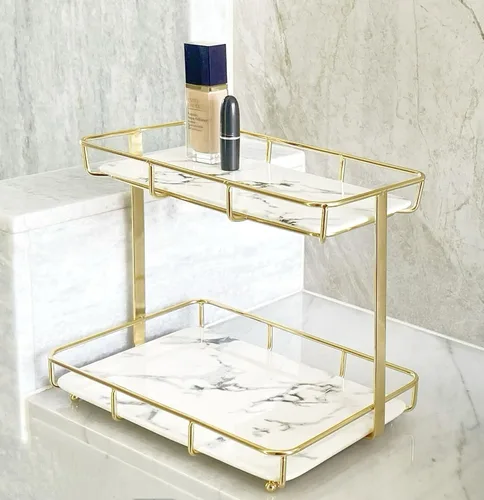 Miniatura 22 de Organizador de baño, organizador de perfumes, organizador de maquillaje, estante de almacenamiento de cosméticos, bandeja de tocador de acero 2