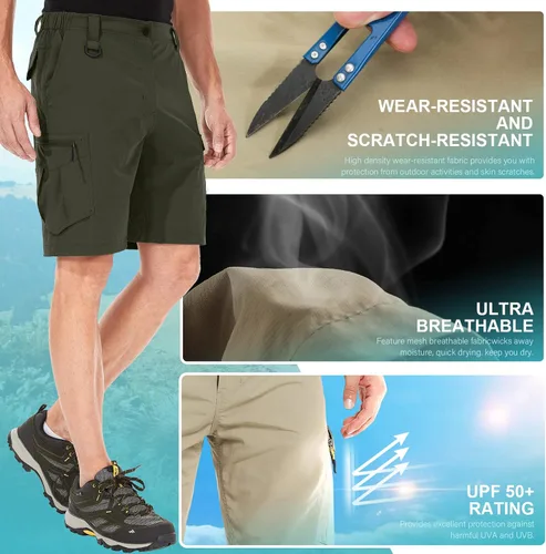 Miniatura 3 de Pantalones cortos de senderismo para hombre, de secado rápido, ligeros, transpirables, para exteriores, de carga.
