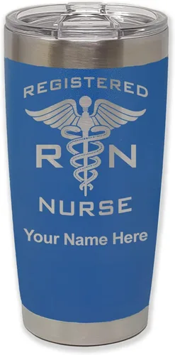 Miniatura 44 de LaserGram Vaso aislado al vacío de 20 onzas, enfermera registrada RN, grabado personalizado incluido (negro)